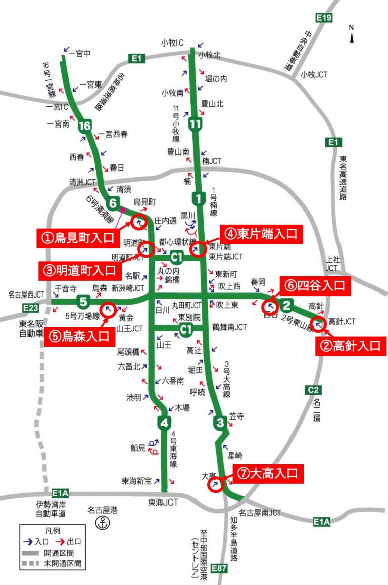 名古屋高速道路地図, 名古屋高速道路マップ